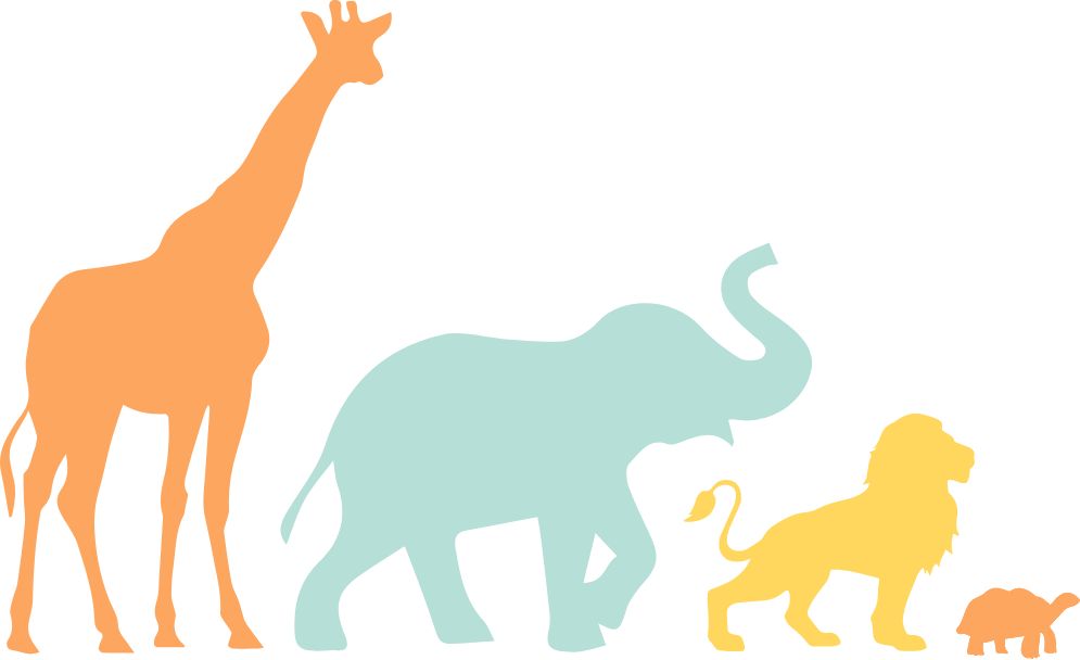 Silhouettes of a giraffe an elephant a lion and a turtle